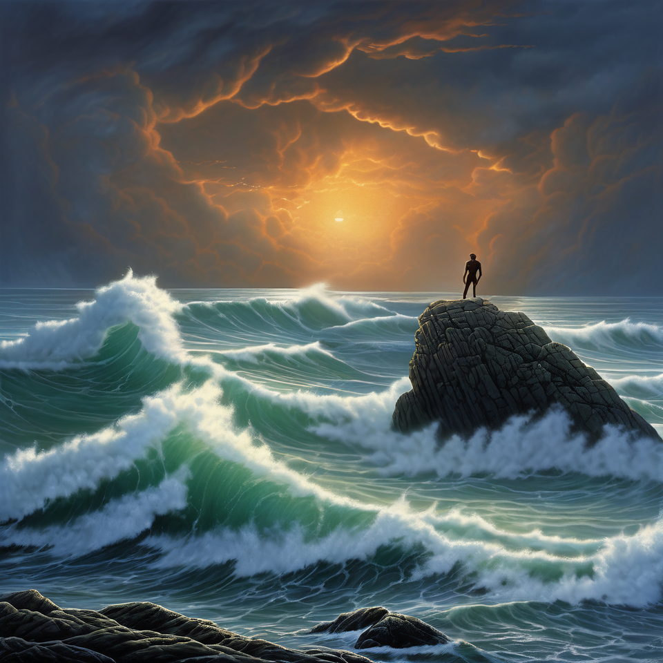 Rising Waves Against the Rock